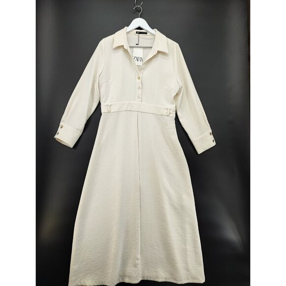Zara Beige 100% Polyester Midi Dress Size XL - Picture 3 of 14
